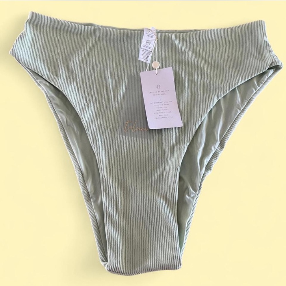 NWT Toluca Swim Sage Green Ribbed High-Waist Bikini Bottom Womens 4XL
